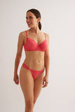 Soutien-gorge emboitant culotte tanga corail